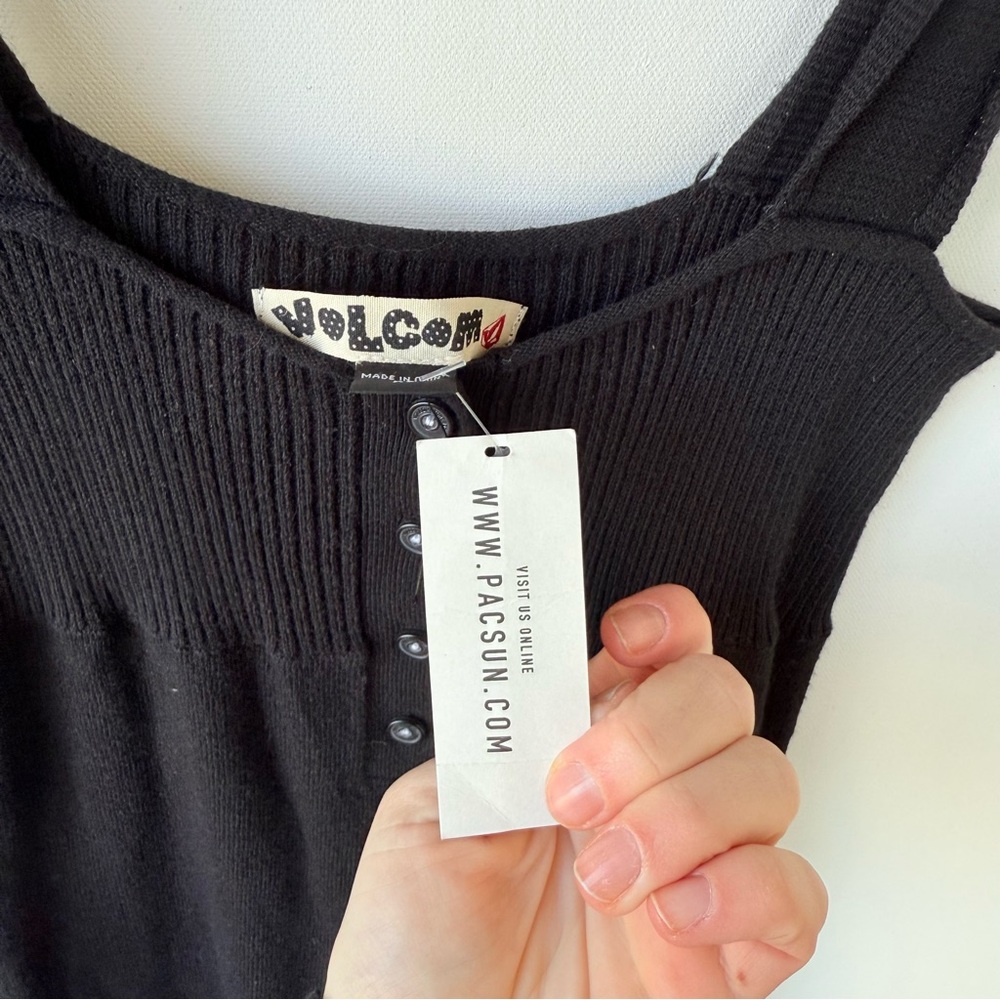 Volcom Black Ribbed Mini Dress with Button Front - Picture 4 of 9